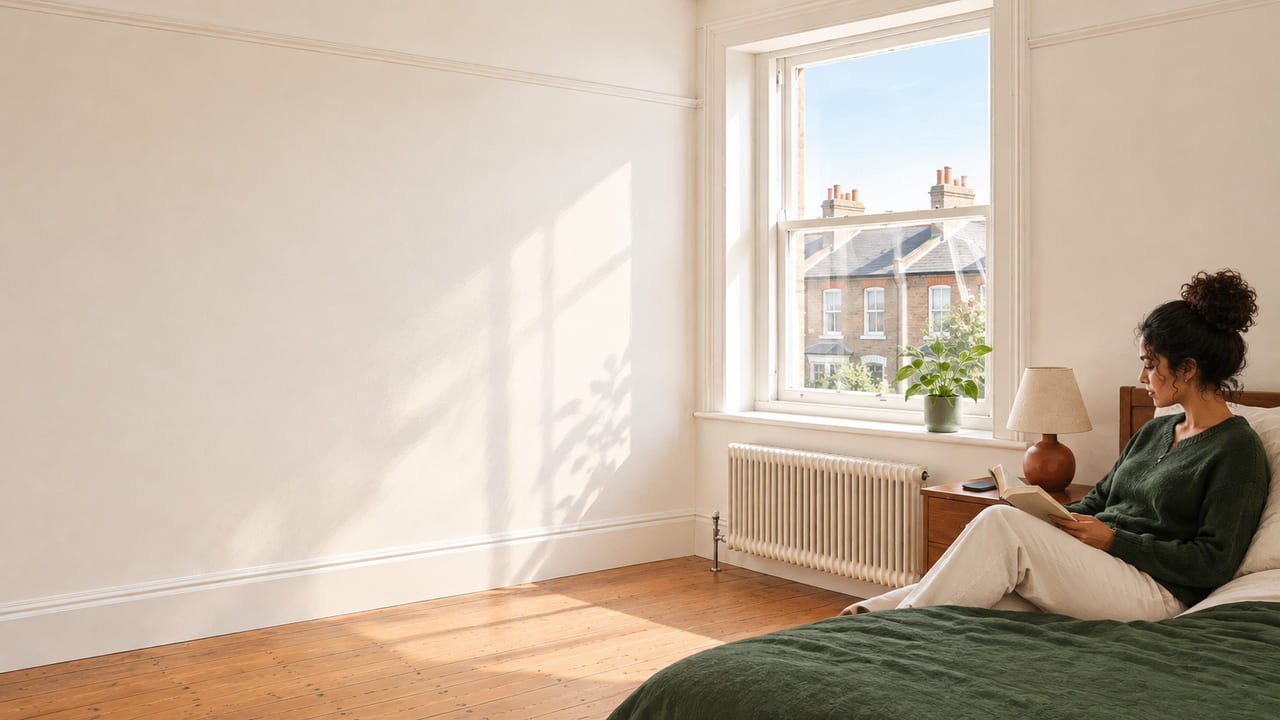 The same resident in the repaired bedroom returned to ordinary use