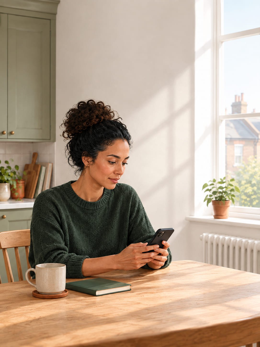 The resident reviewing a free structured assessment at a bright kitchen table